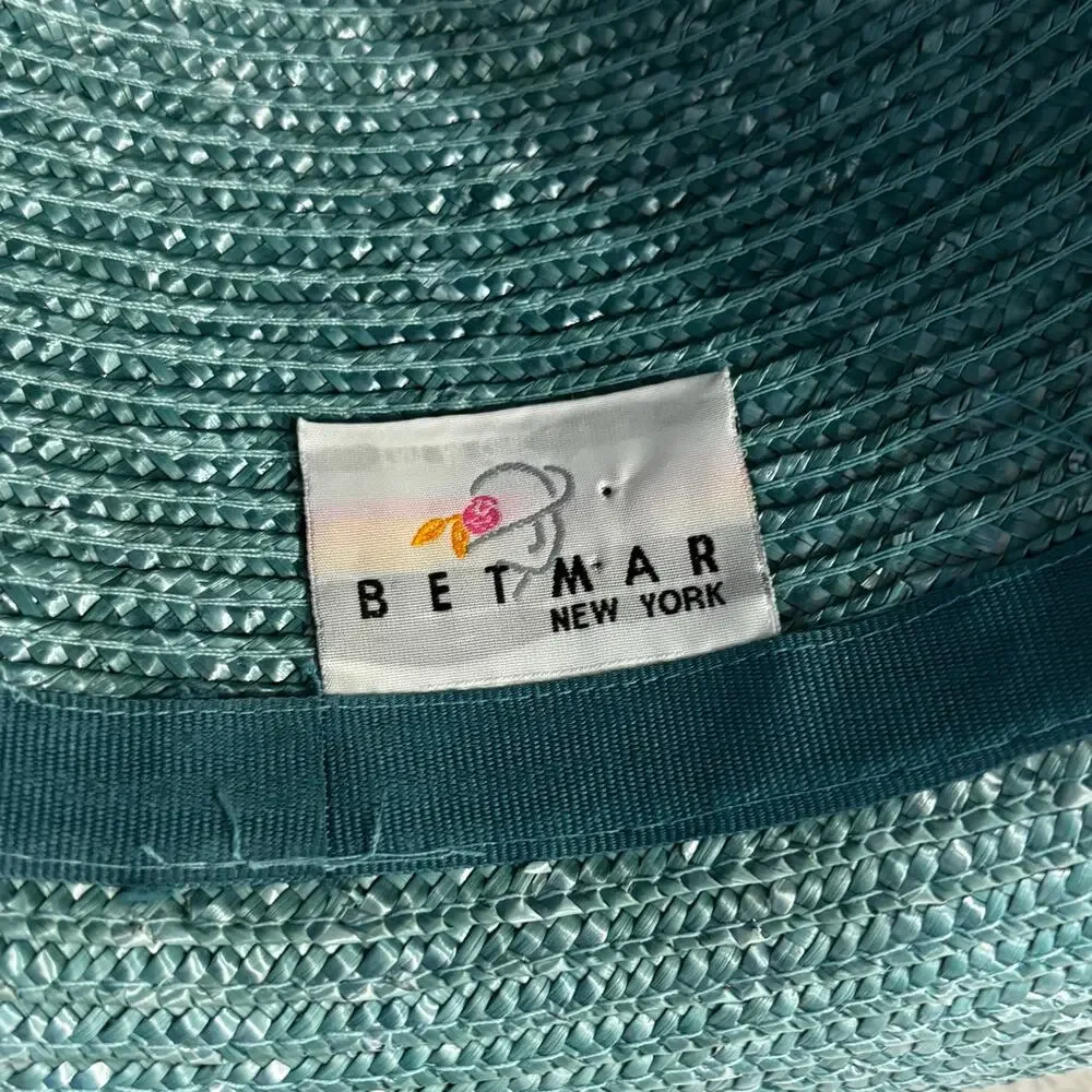 Vintage 90's Betmar straw hat rolled brim faded aqua blue sunhat cottagecore